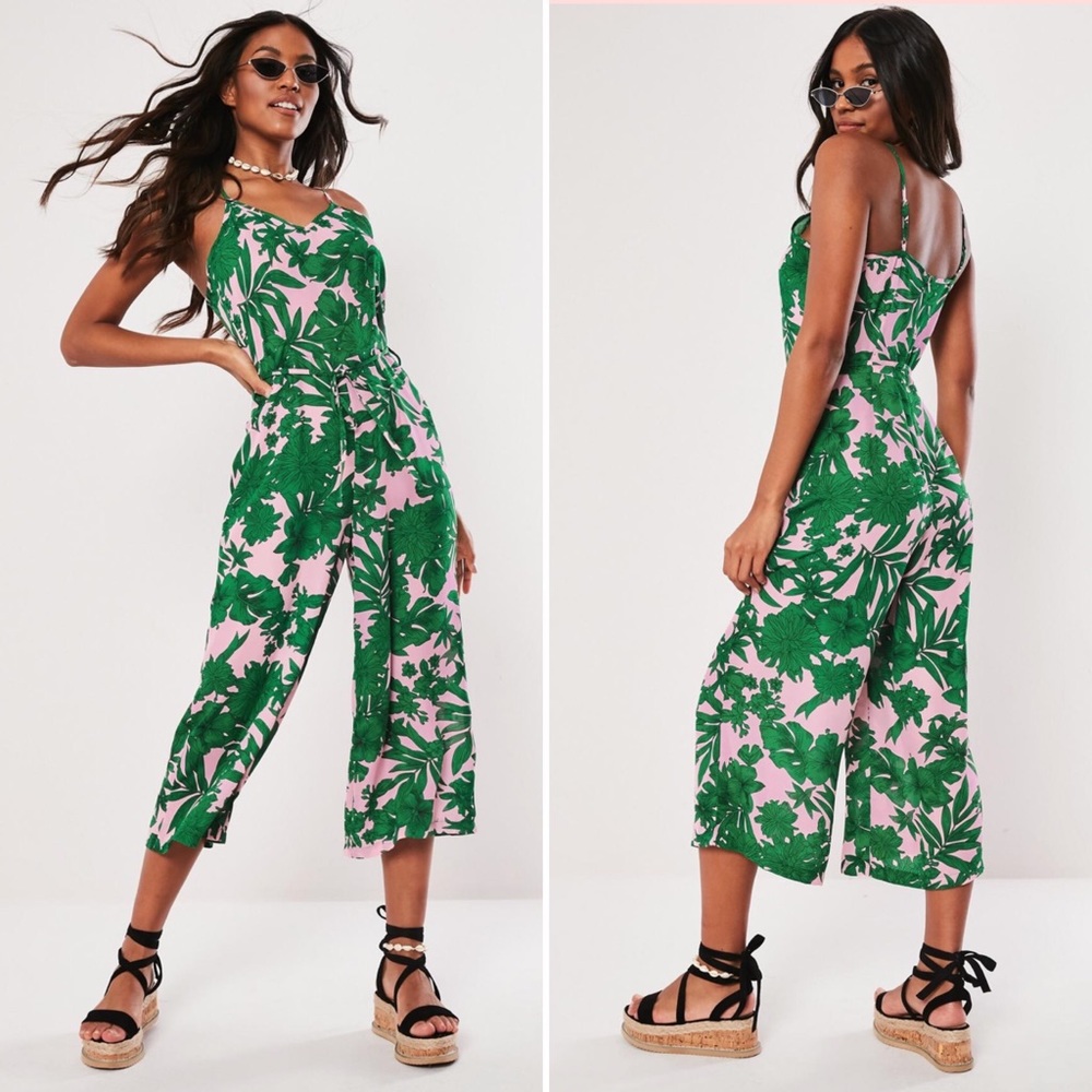 MISSGUIDED Pink Tropical Print Culotte Jumpsuit 4